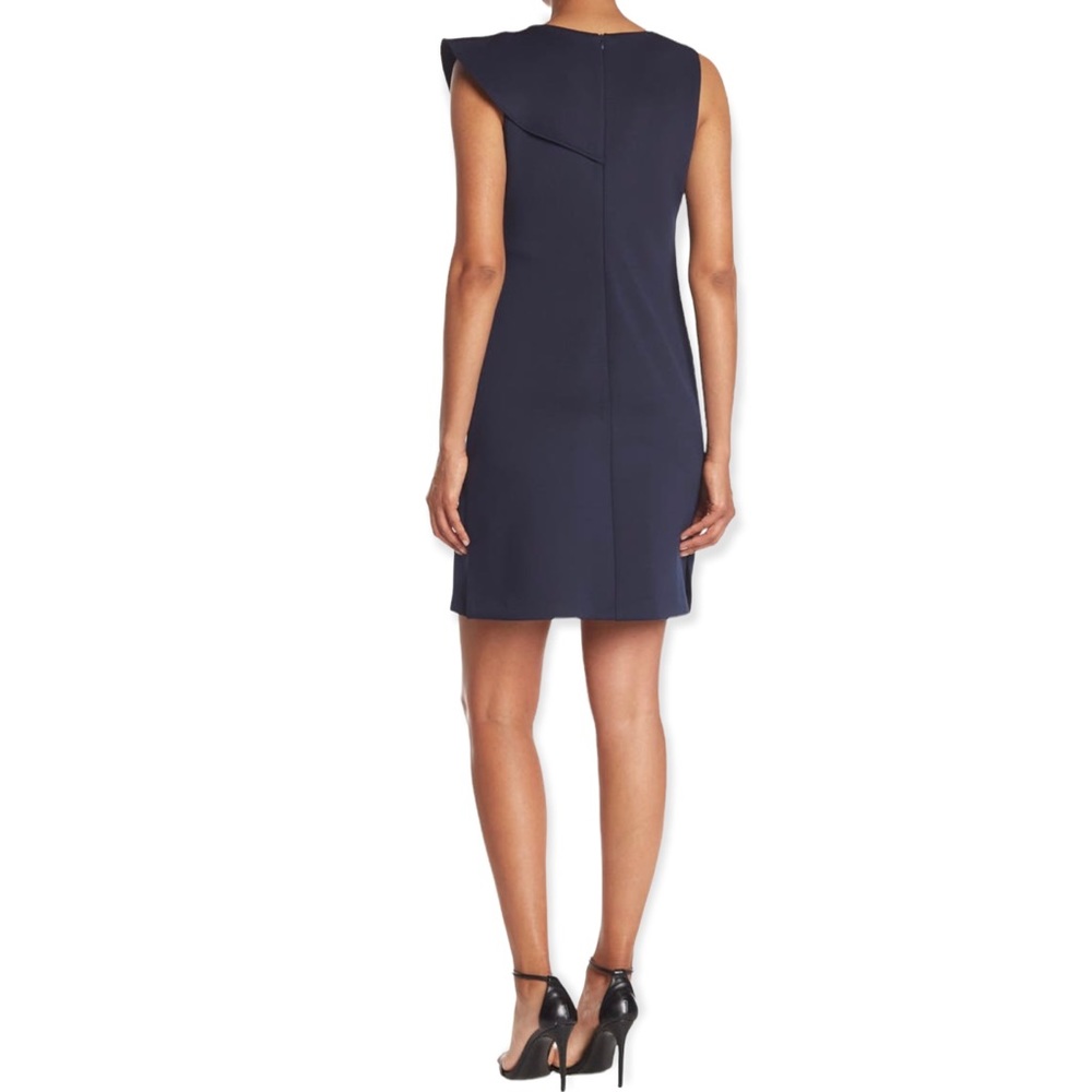 Vince Camuto Navy Blue Sleeveless Ruffle Trim Scuba Sheath Dress - Picture 2 of 5